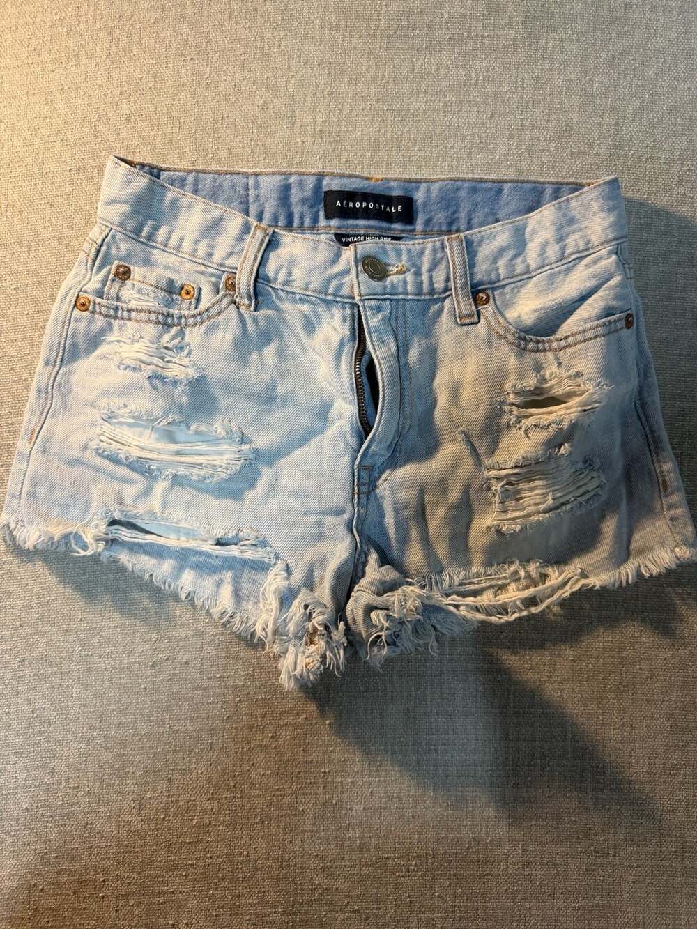 Aeropostale Women's Vintage High Rise Light Wash Distressed Denim Shorts